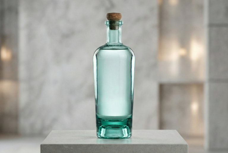 Dekorative Glasflasche, im Studio fotografiert und mit KI bearbeitet, B2B
