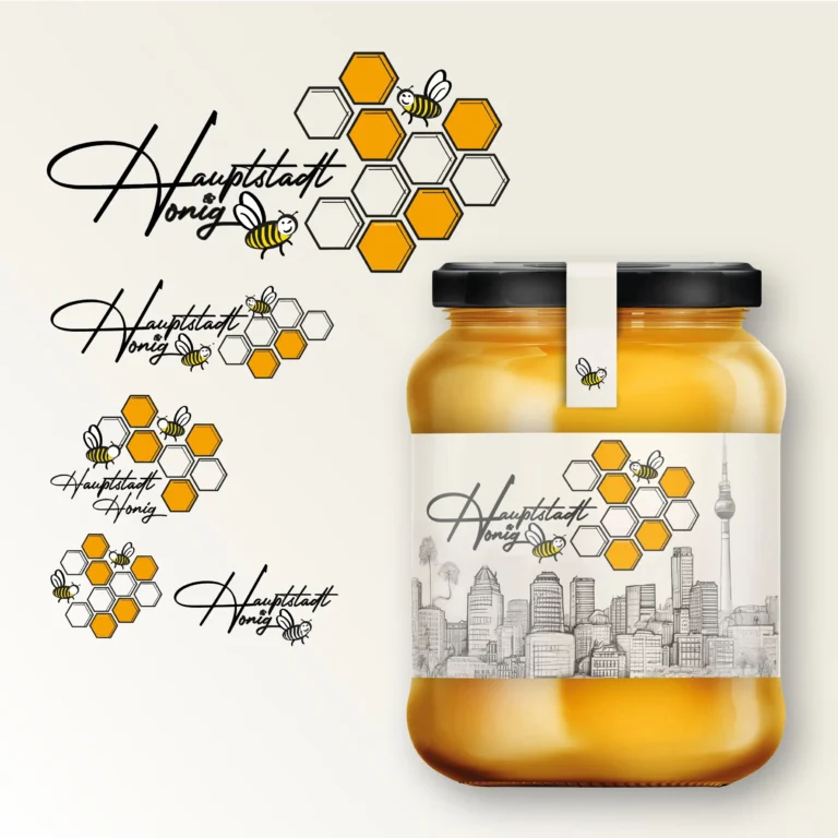 Ein Honig Glas und Logos für Honig.