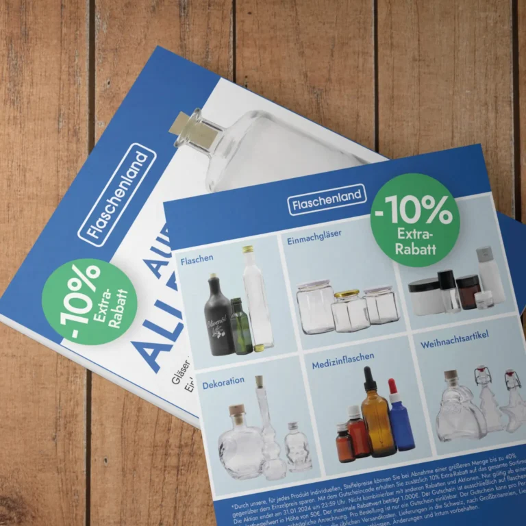 Ein Prospekt mit Flaschen und Gläsern 10% reduziert