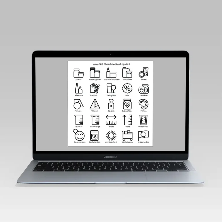 Ein Bildschirm mit Icons zum Thema Glas und Flaschen