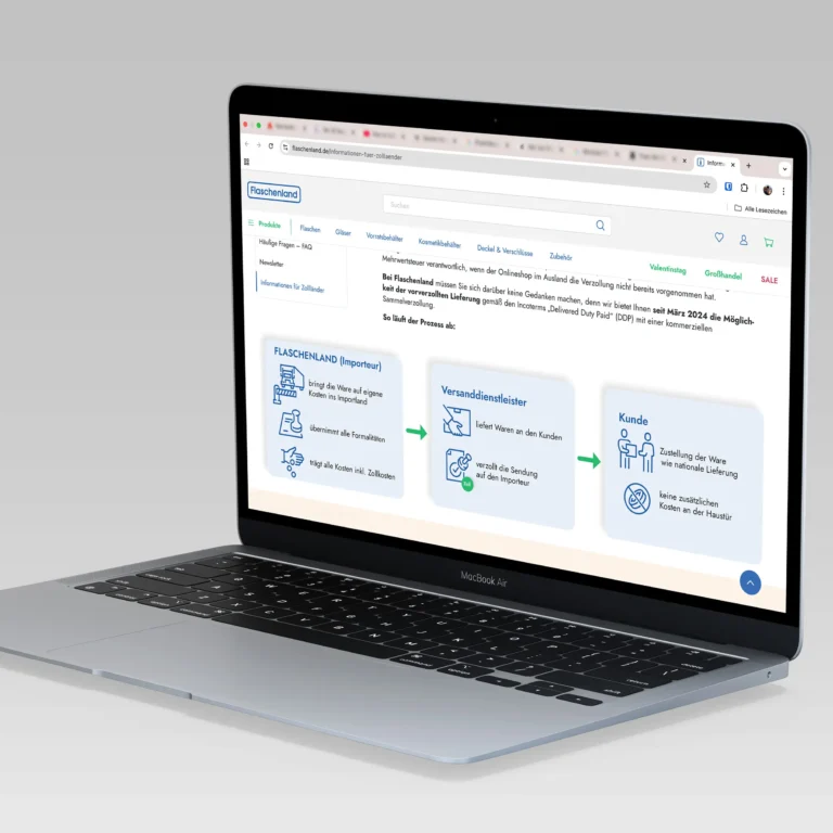 Ein Mackbook mit einer Infografik zum Thema Sammelverzollung