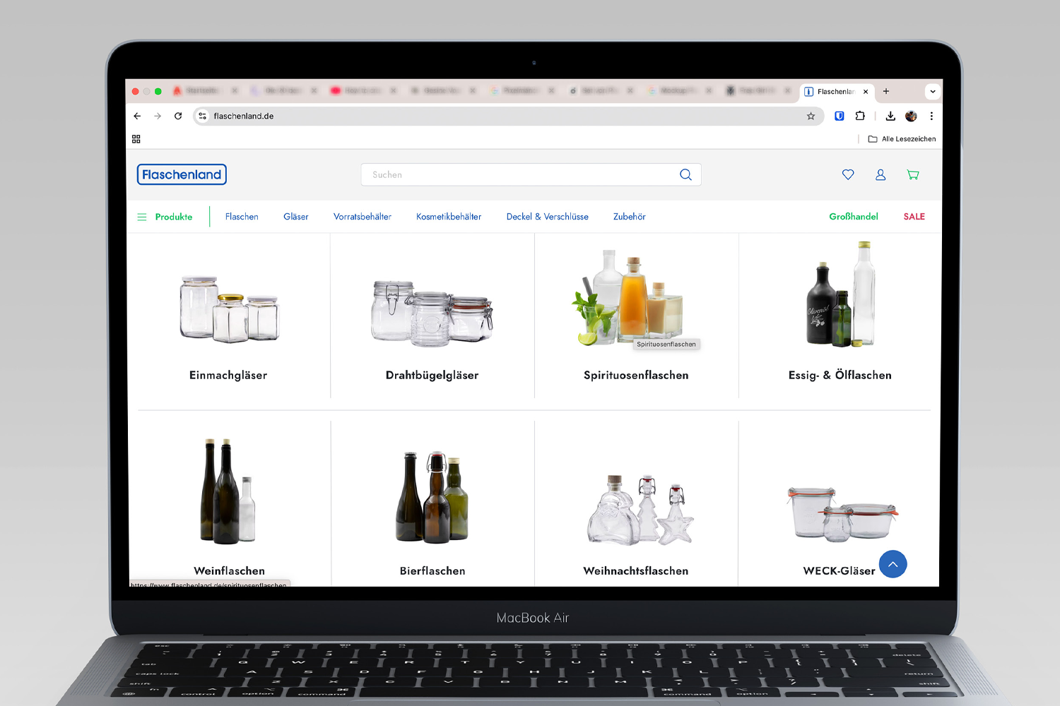 Screenshot Startseite der Flaschenland Webseite von 2025