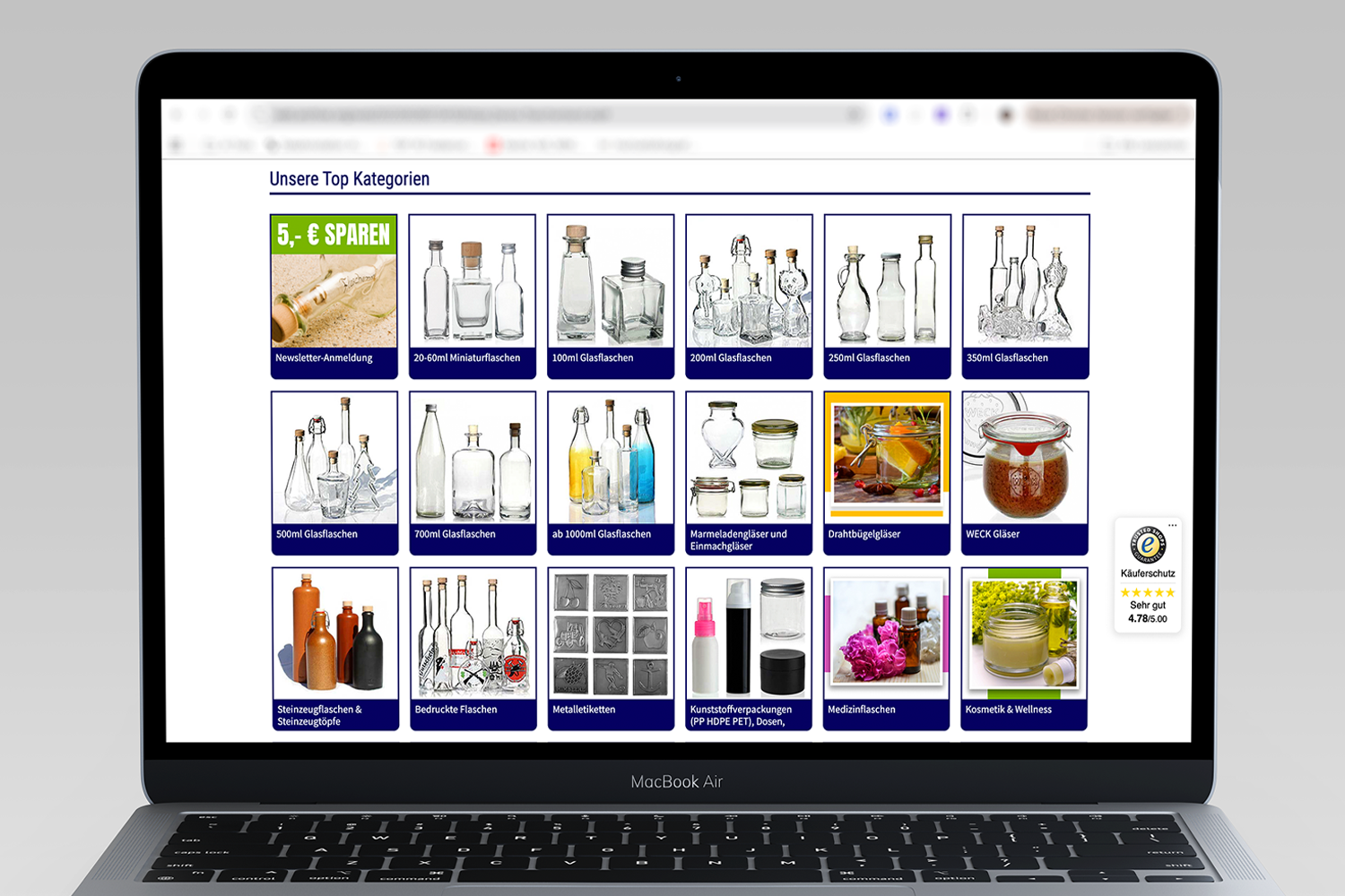 Screenshot Startseite der Flaschenland Webseite von 2022